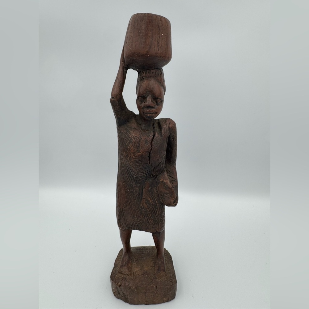 Vintage Hand Carved Malawi African Wood Figure Woman 10”